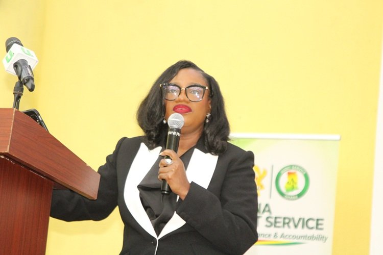 Dr Pamela Graham (inset) addressing participants at the launch. Photo. Ebo Gorman
