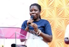 Ms Shirley (inset) addressing the congregation