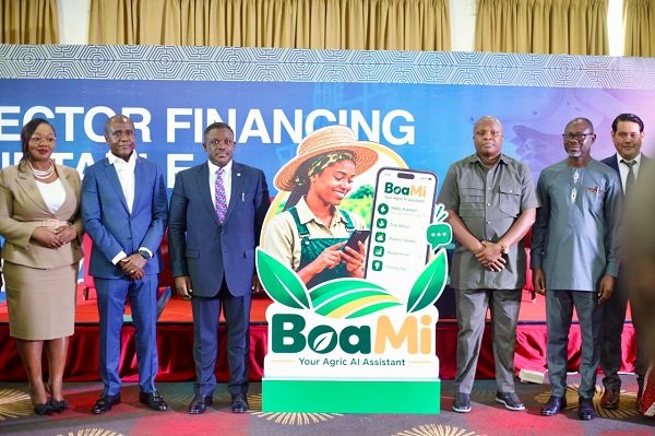 Mr Samuel Nartey George (third from left), Minister of Communication, Digital Technology and Innovations, with Prof. Nsor-Ambala (third from right) and other guests during the launch