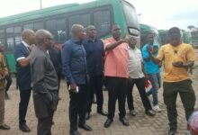 Mr Dauda (middle) briefing Mr Ayariga (second from left) during the visit