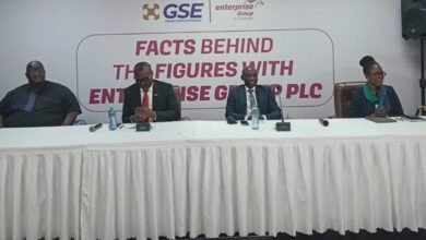 Enterprise Group Performance Pix------Mr Larbi-Tieku(second from left) with the Managing Director of the Ghana Stock Exchange, Mr Abena Amoah (right) with other dignitaries during the programme.