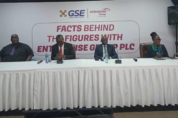 Enterprise Group Performance Pix------Mr Larbi-Tieku(second from left) with the Managing Director of the Ghana Stock Exchange, Mr Abena Amoah (right) with other dignitaries during the programme.