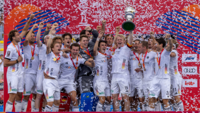 German players celebrating with the trophy