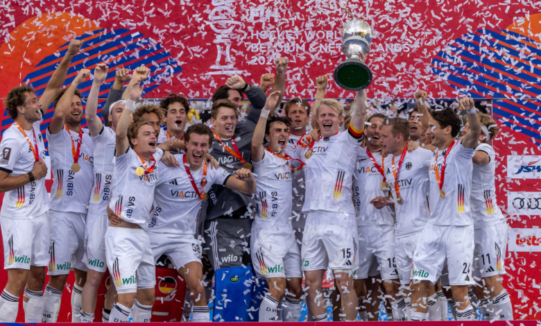 German players celebrating with the trophy