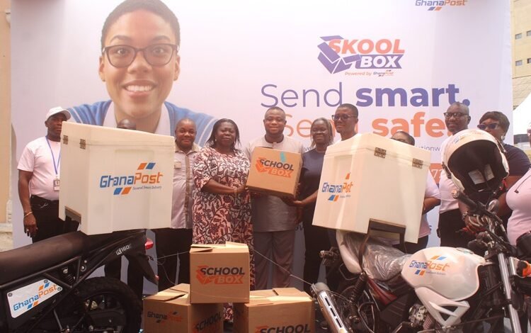 Mrs Rita Sraha (fourth from left) together with Ghana Post regional MDs launching the SKOOLBOX initiative. Photo. Ebo Gorman