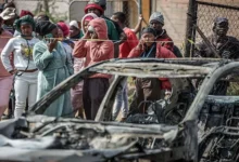 Gunmen torched vehicles as they fled the scene of a mass shooting at bar near Johannesburg