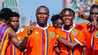 John Antwi joined by team mates to celebrate the opener