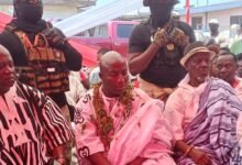 Nene Tetteh Mansro II (middle) the newly installed Paramount Chief with some of his elders