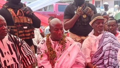 Nene Tetteh Mansro II (middle) the newly installed Paramount Chief with some of his elders