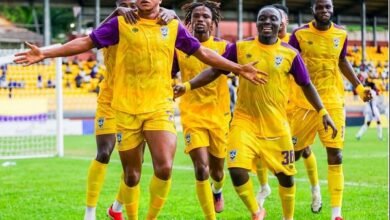 Medeama SC players celebrating the opening goal of the game
