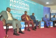 Mr Ameko (second from left) speaking during the dialogue. With him are Mr Michael Yamson (left) and other panallists Photo Victor A. Buxton