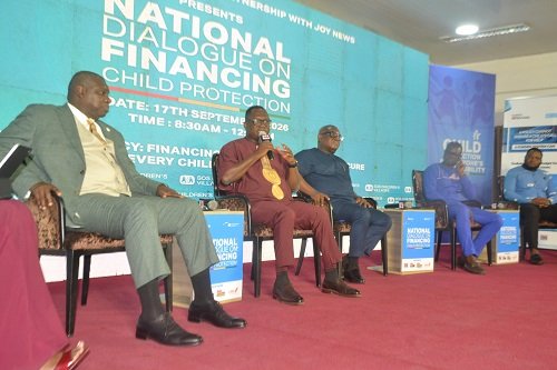 Mr Ameko (second from left) speaking during the dialogue. With him are Mr Michael Yamson (left) and other panallists Photo Victor A. Buxton