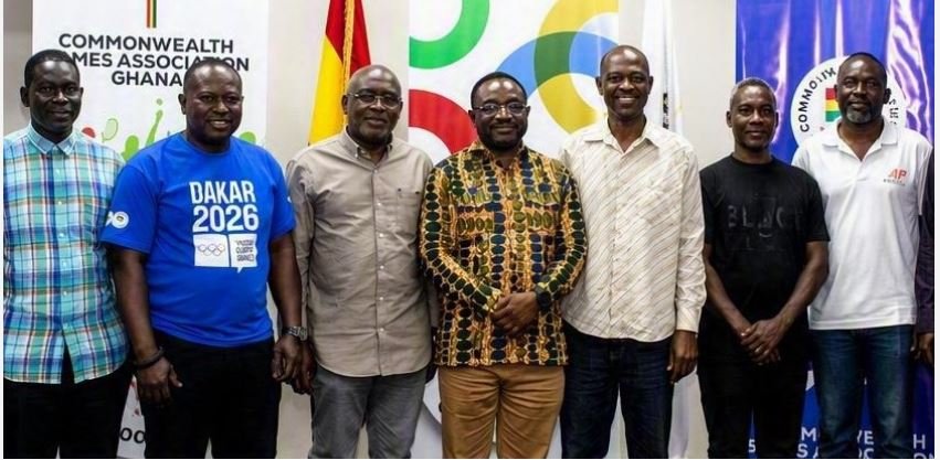 Mr Woyome (middle) flanked by members of the committee and Mr Akpokavie (third left)