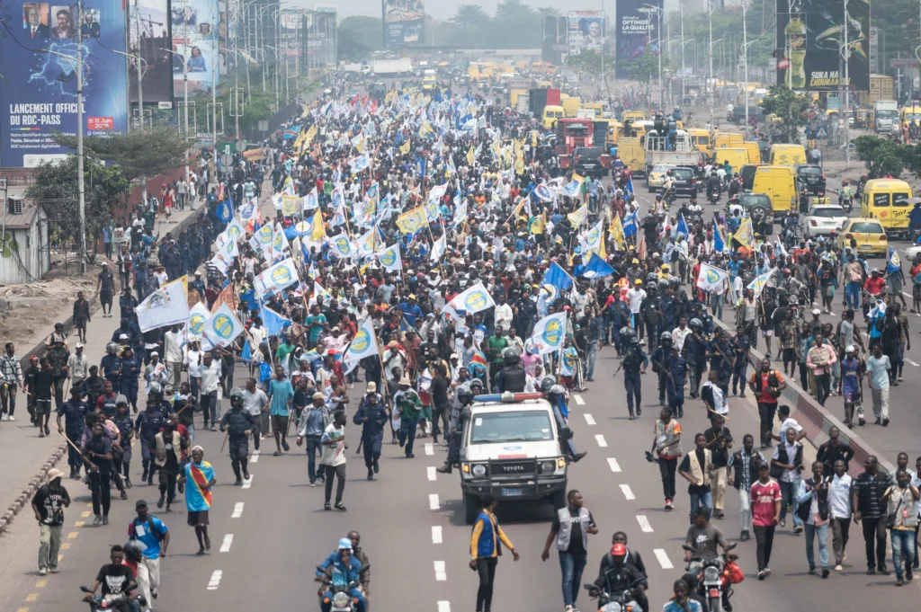 People march during Tuesday’s protest