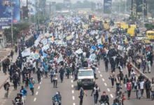 People march during Tuesday’s protest