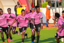 Players of Ampem Darkoa celebrating the second goal against Edo Queens