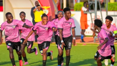 Players of Ampem Darkoa celebrating the second goal against Edo Queens