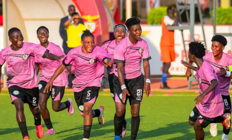 Players of Ampem Darkoa celebrating the second goal against Edo Queens