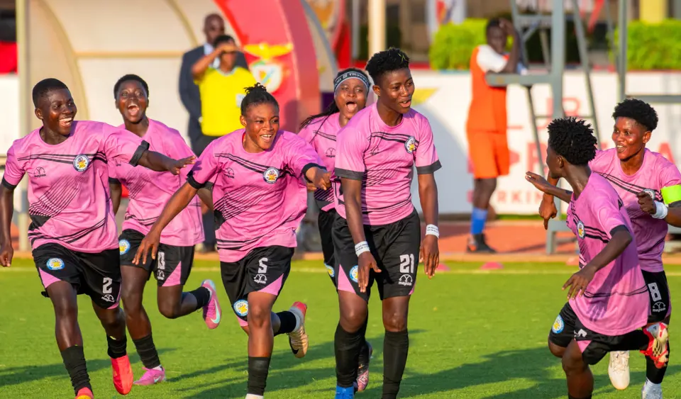 Players of Ampem Darkoa celebrating the second goal against Edo Queens