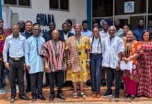 Prof Koryoe Anim-Wright (arrowed) and Mr Hlordzi (second left) together with members of the GJA and the GSF after the meeting