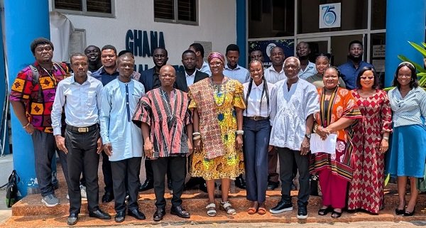 Prof Koryoe Anim-Wright (arrowed) and Mr Hlordzi (second left) together with members of the GJA and the GSF after the meeting
