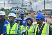 Mr Anane (second from left) with other members from GRIDCo during the monitoring exercise
