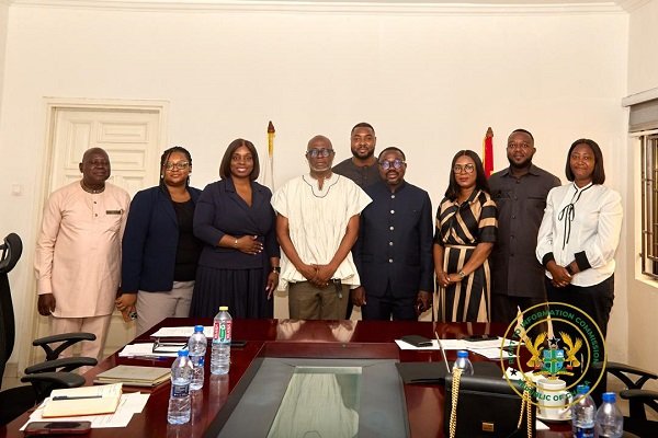 Mr James Asante (fourth from left) with other members of the Strategic Communication and Branding Committee of RTI after the programme