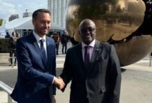 Rwandan Foreign Minister Olivier Nduhungirehe (right) meets with Belgian Foreign Minister Maxime Prevot at the UN in New York