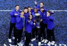 Team Europe celebrating their sixth Laver Cup title