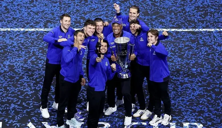 Team Europe celebrating their sixth Laver Cup title