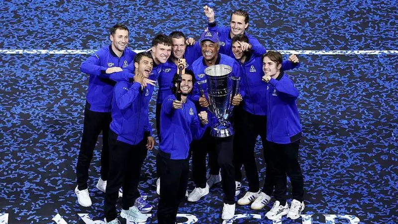 Team Europe celebrating their sixth Laver Cup title