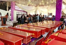 The coffins containing the remains of the 26 children