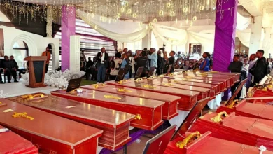 The coffins containing the remains of the 26 children