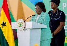 Vice President, Professor Opoku-Agyemang (inset) speaking at the programme