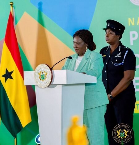 Vice President, Professor Opoku-Agyemang (inset) speaking at the programme