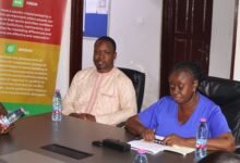 Ms Janet Sarney-Kumah (right) addressing the press conference