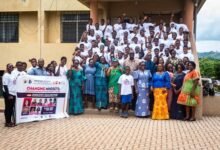 Mrs Adzroe (fourth from right) with camp beneficiaries and dignitaries after the programme