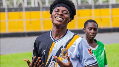 FC Ashantigold's David Junior Gyamfi celebrates his first hat-trick afterdefeating Vision FC on Saturday