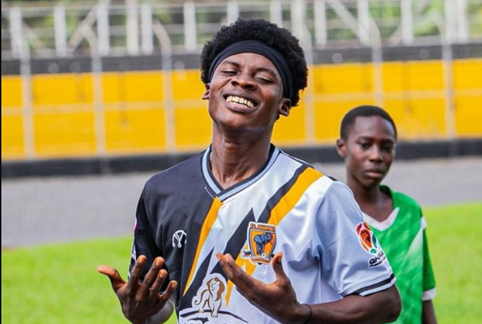 FC Ashantigold's David Junior Gyamfi celebrates his first hat-trick afterdefeating Vision FC on Saturday