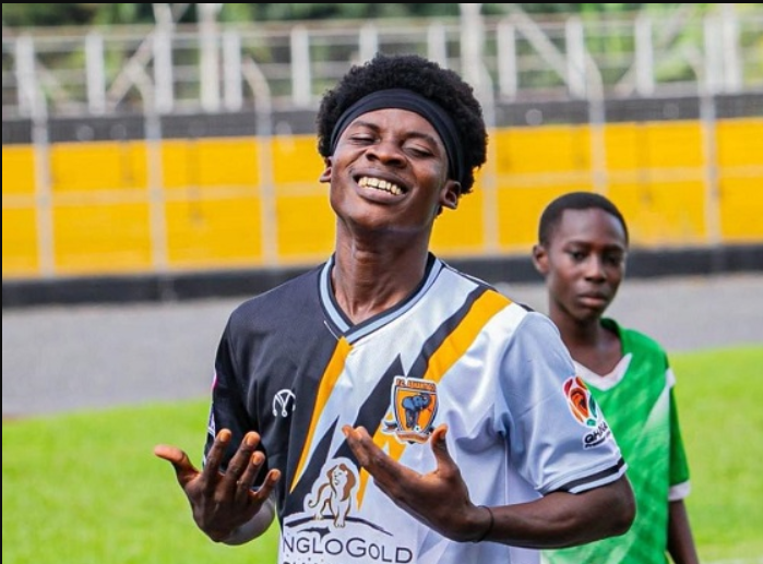 FC Ashantigold's David Junior Gyamfi celebrates his first hat-trick afterdefeating Vision FC on Saturday