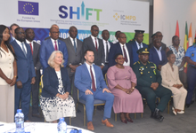 Ms Freda Asare (seated middle) with Mr Claes (seated second from left), Mr Disu (seated second from right), Ms Zanette (seated left) and other participants at the programme Photo Victor A. Buxton