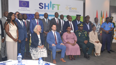 Ms Freda Asare (seated middle) with Mr Claes (seated second from left), Mr Disu (seated second from right), Ms Zanette (seated left) and other participants at the programme Photo Victor A. Buxton