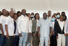 Mr Debrah (front raw third from right) with Mr Agyekum (front raw third from left) and the nurses at the Airport