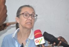 Prof. Jennifer Clarke (inset) speaking at the symposium Photo Victor A. Buxton