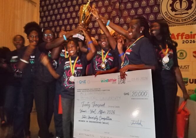 Bolgatanga Technical University students displaying the trophy and cheque at the event