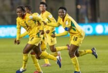 Black Maidens players celebrate the last win against Canada