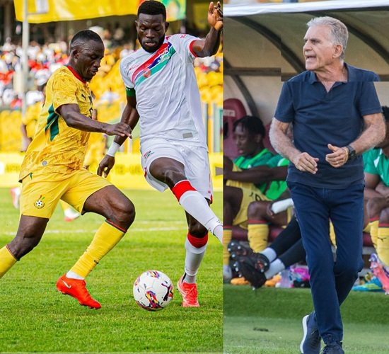 Black StarsFelix Afena-Gyan in a tussle for the ball with The Gambia defender James Gomez