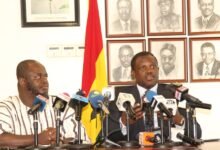 Mr Nartey George (right) addressing the press conference. With him is Mr Alex Okyere.