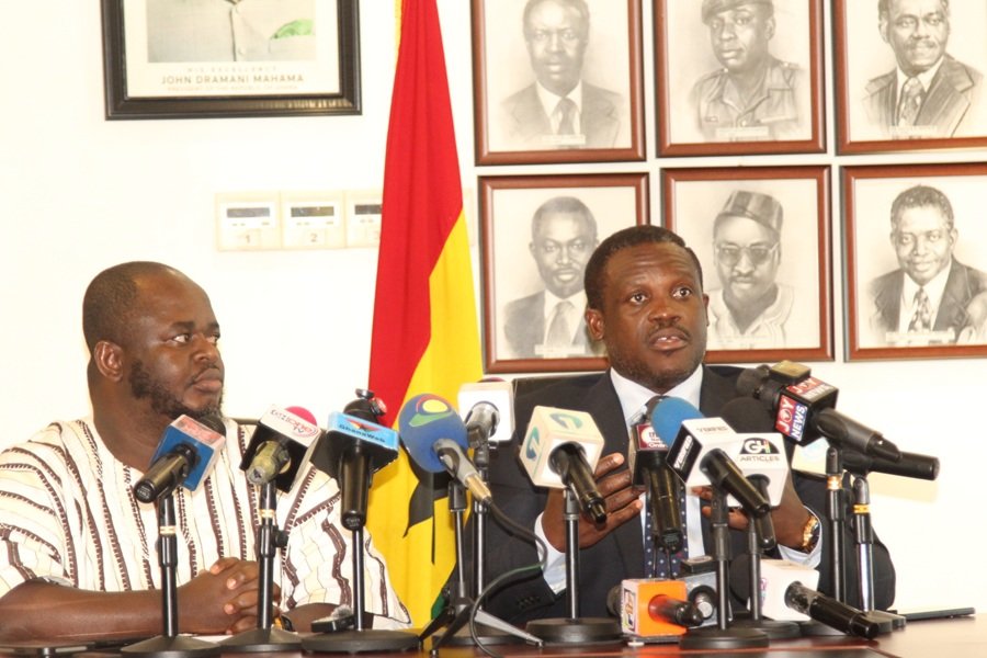 Mr Nartey George (right) addressing the press conference. With him is Mr Alex Okyere.