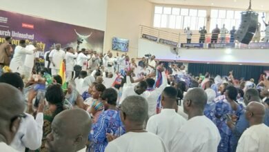 Dr Bawumia (arrowed) and some NPP supporters at a thanksgiving service at the Sunyani Central Church of Pentecost - F.D. Walker Church